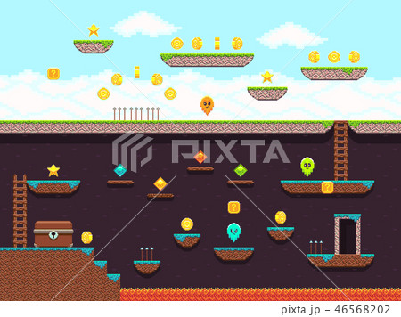 Retro platformer video game, vector gaming screen 46568202