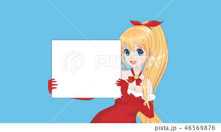 Japanese Asian woman holding white big sign board 46569876