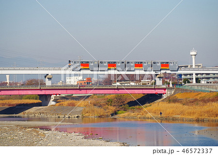 日野橋から望む多摩都市モノレールの写真素材
