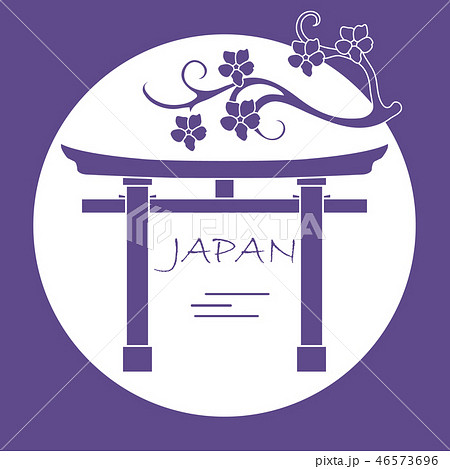 Branch of cherry blossoms and torii, ritual gates Branch of cherry blossoms and torii, ritual gates 46573696