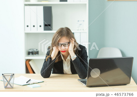Stress, office, hysteric, people concept - aggressive woman with a lot of work in office Stress, office, hysteric, people concept - aggressive woman with a lot of work in office 46573766