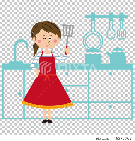 ポップな女性 キッチンで料理 ポップな女性 キッチンで料理 46573768