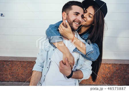 Young beautiful girl hugging her handsome boyfriend 46573887