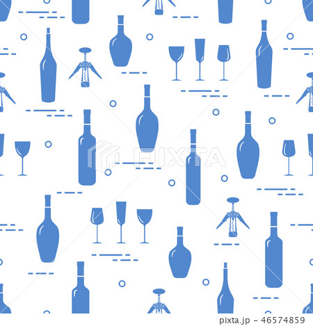 Pattern of wine glasses, bottles, corkscrew 46574859