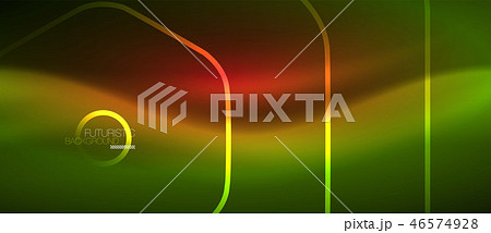 Neon glowing wave, magic energy and light motion background. Vector wallpaper template 46574928