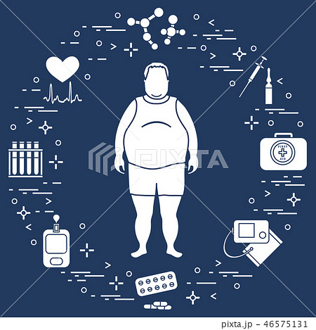 Fat man with medical devices, tools and drugs 46575131