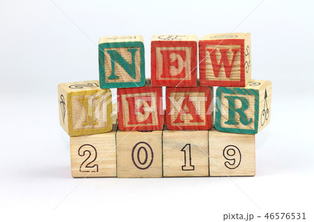 Wooden Alphabet Block Spelling New Year 2019. 46576531