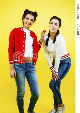 lifestyle people concept: two pretty young school teenage girls  46577305