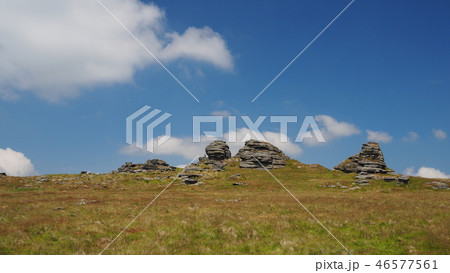 Great Links Tor with white clouds, Dartmoor 46577561