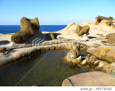 野柳地質公園の温泉を思わせる水たまり 46578582