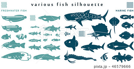 魚のシルエット素材集のイラスト素材