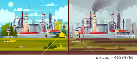 Vector ecology concept. Environmental pollution. Factory plant. 46584769