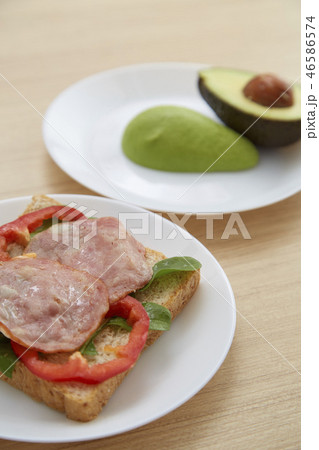 Avocado on white plate Healthy 46586574