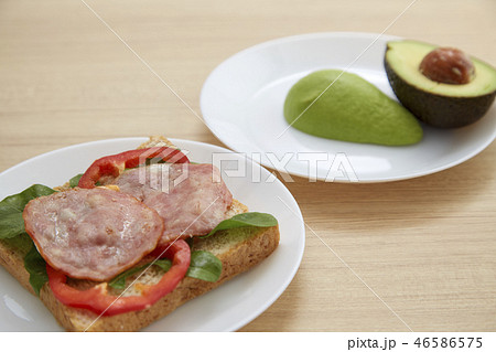 Avocado on white plate Healthy 46586575