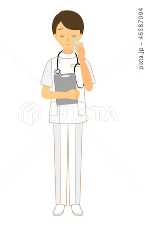 涙を拭いている 男性看護師 全身のイラスト素材