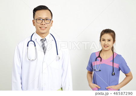 Doctor with nurse on white background Doctor with nurse on white background 46587290