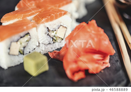 Philadelphia Sushi Rolls with Soy Sauce Philadelphia Sushi Rolls with Soy Sauce 46588889