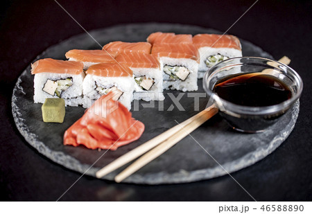 Philadelphia Sushi Rolls with Soy Sauce Philadelphia Sushi Rolls with Soy Sauce 46588890