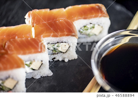 Philadelphia Sushi Rolls with Soy Sauce Philadelphia Sushi Rolls with Soy Sauce 46588894