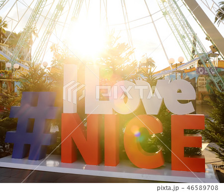 Hashtag I Love Nice sign in Nice. Hashtag I Love Nice sign in Nice. 46589708