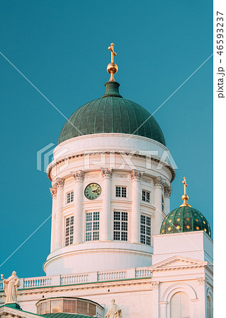 Helsinki, Finland. Close Up Of Lutheran Cathedral On Senate Squa Helsinki, Finland. Close Up Of Lutheran Cathedral On Senate Squa 46593237