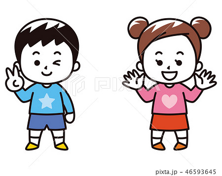 男の子と女の子 春服のイラスト素材