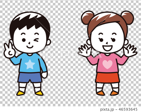 男の子と女の子 春服のイラスト素材