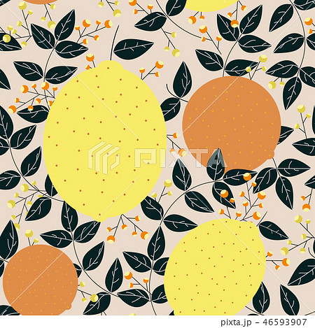 Lemons oranges with leaves seamless pattern 46593907