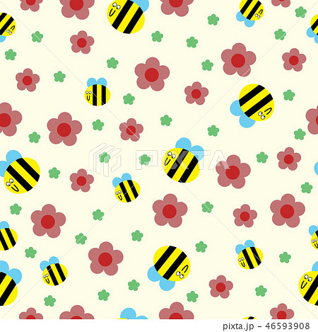 happy bee and red flowers seamless pattern 46593908
