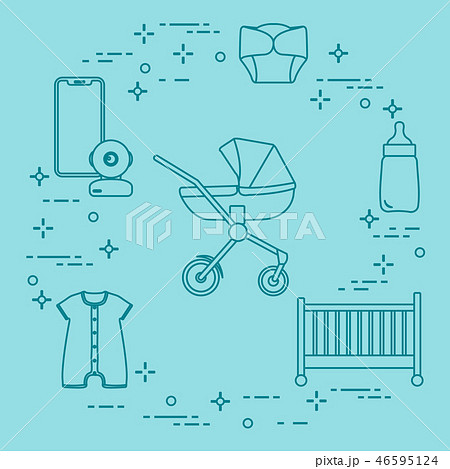 Stroller, crib, baby monitor, bottle, clothes 46595124