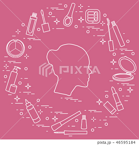 Silhouette of female head and various accessories Silhouette of female head and various accessories 46595184