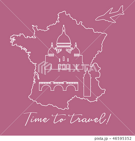 Map of France, bridge, tower, basilica, plane Map of France, bridge, tower, basilica, plane 46595352