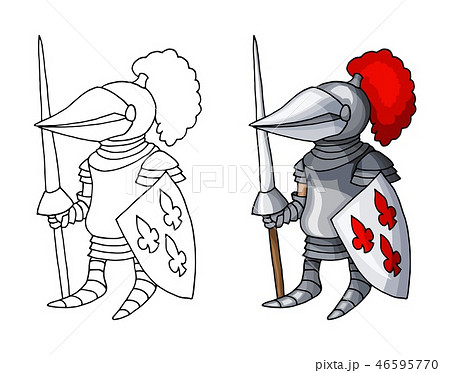Cartoon medieval knight with shield and spear, isolated on white background Cartoon medieval knight with shield and spear, isolated on white background 46595770