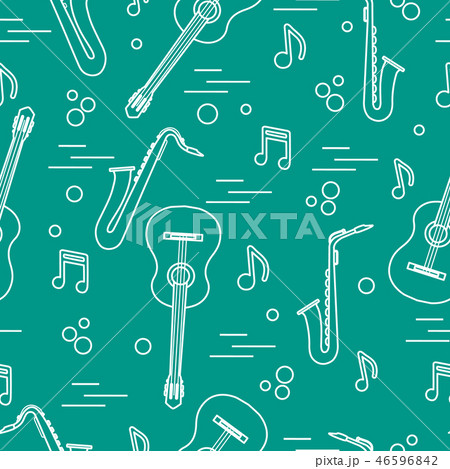 Seamless pattern with saxophones, notes, guitars 46596842