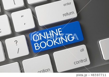 Online Booking - Blue Key on Keyboard. 3D Rendering. 46597711