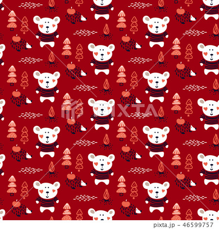 Cute forest animals baby bear and hedgehog in the woods seamless vector pattern. 46599757