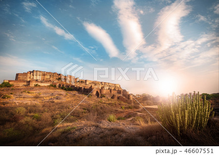 Sun set at Mehrangarh fort at Jodhpur. Sun set at Mehrangarh fort at Jodhpur. 46607551