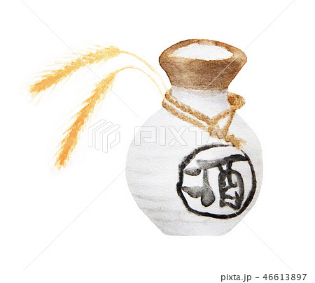 Watercolor painting of Sake on white background. 46613897