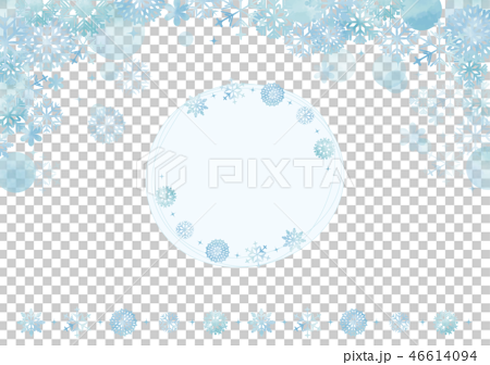水彩風 冬の飾り枠フレーム 丸フレーム 雪の結晶ラインあり のイラスト素材
