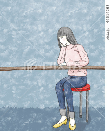 頬杖の女性　グレー 46614263