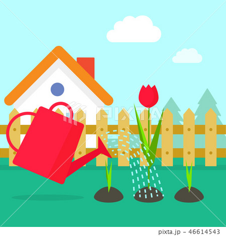 Garden vector illustration, cartoon village with house 46614543