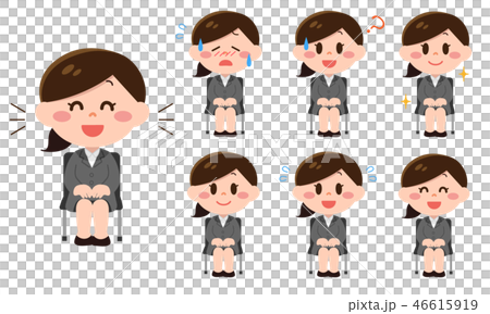 面接を受けるスーツ姿の女性セットのイラスト素材