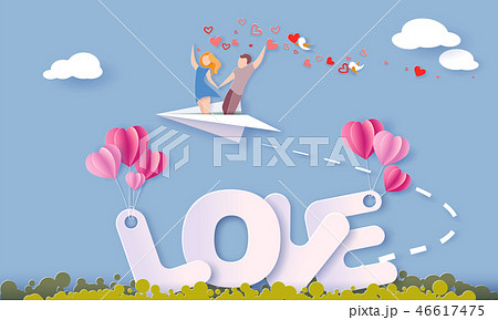 Valentines day card with couple in love heart 46617475