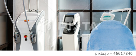 Cosmetologist cabinet with massage table in modern beauty saloon. Medical cabinet interior. 46617840