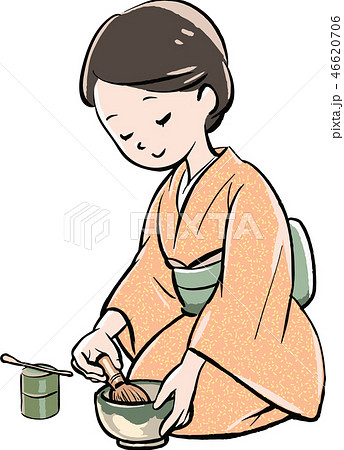 お茶を立てる女性のイラスト素材