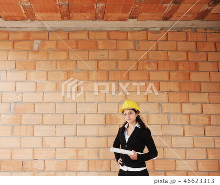 Happy Young Woman Working As Architect In Construction Site 46623313