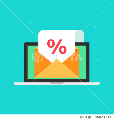 Newsletter email sale promotion vector concept, laptop with open envelope Newsletter email sale promotion vector concept, laptop with open envelope 46623734