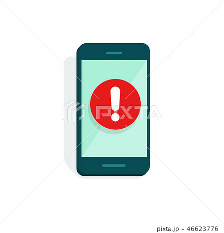 Mobile phone alarm or alert sign vector icon, flat cartoon smartphone display exclamation sign 46623776