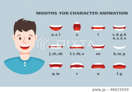 Mouth sync. Male face with lips talking expression set. Articulation and smile, speaking mouths Mouth sync. Male face with lips talking expression set. Articulation and smile, speaking mouths 46625030