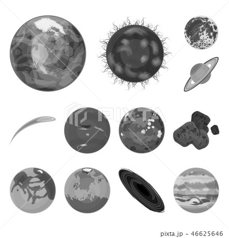 Planets of the solar system monochrome icons in set collection for design. Cosmos and astronomy Planets of the solar system monochrome icons in set collection for design. Cosmos and astronomy 46625646